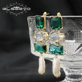 Emerald Crystal Baroque Pearls Drop Earrings