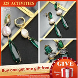 Emerald Crystal Baroque Pearls Drop Earrings