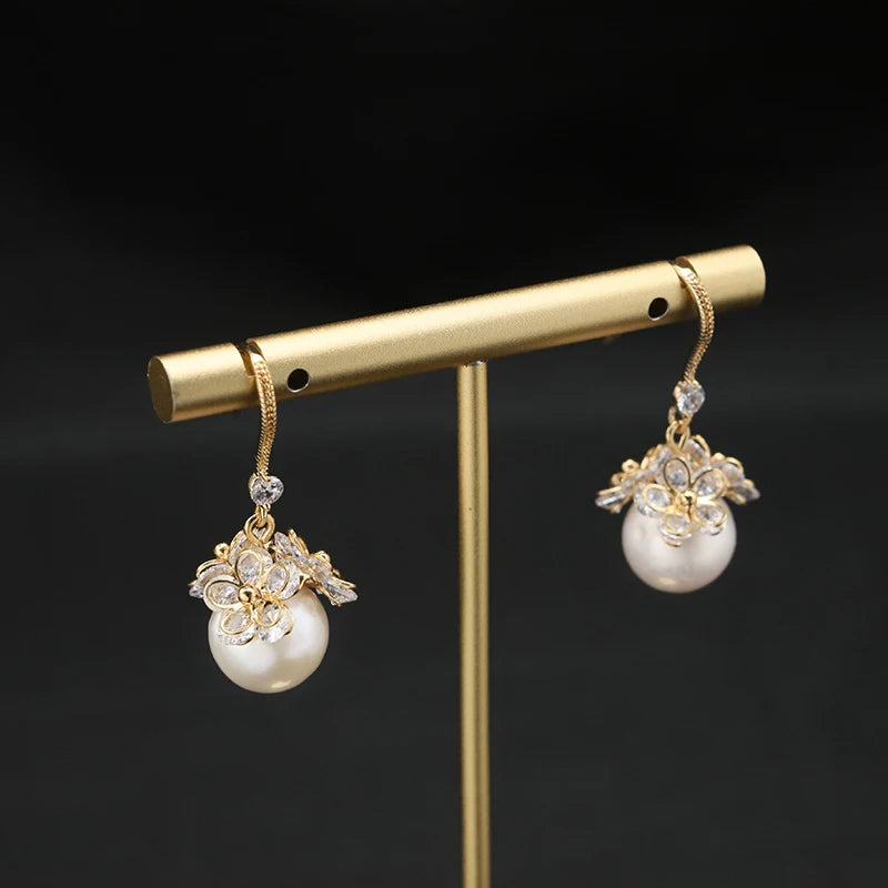 Zircon Flower Pearl Ear Hooks Elegant Earrings