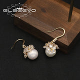 Zircon Flower Pearl Ear Hooks Elegant Earrings
