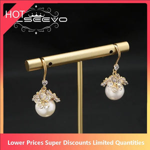 Zircon Flower Pearl Ear Hooks Elegant Earrings