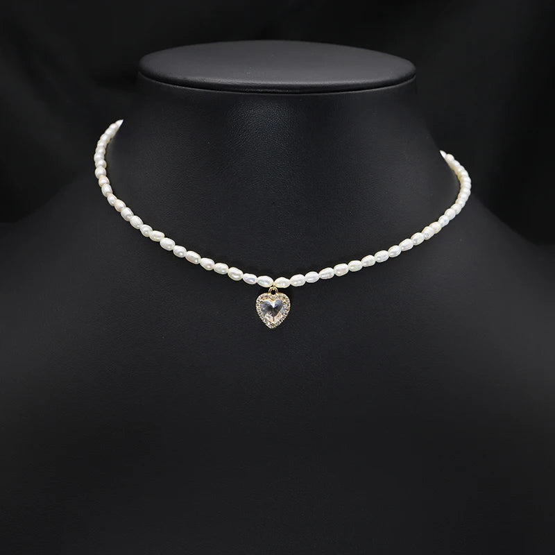 Sparkling Love Zircon Natural Freshwater Pearls Necklace