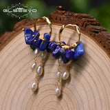 Tiger Lapis Pearl Earrings 925 Silver GE0991H
