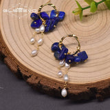 Tiger Lapis Pearl Earrings 925 Silver GE0991H