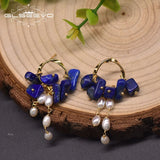 Tiger Lapis Pearl Earrings 925 Silver GE0991H