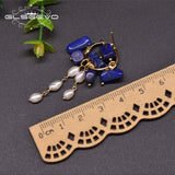 Tiger Lapis Pearl Earrings 925 Silver GE0991H