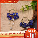 Tiger Lapis Pearl Earrings 925 Silver GE0991H