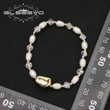Crystal Freshwater Pearls Stretch Bracelet Romantic Charm Jewelry