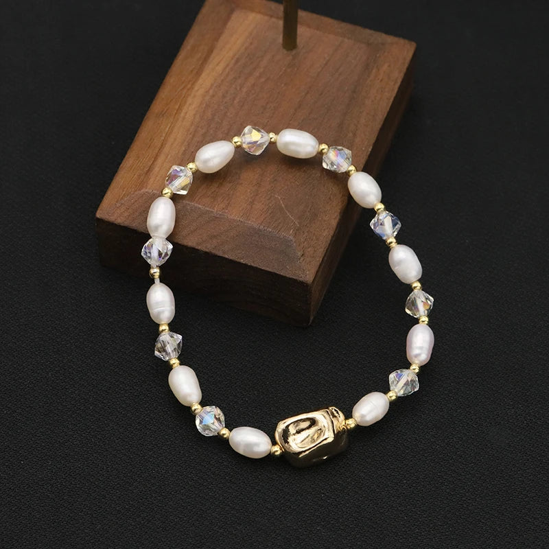 Crystal Freshwater Pearls Stretch Bracelet Romantic Charm Jewelry