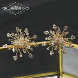 Gray Snowflake Crystal Chain Stud Earrings Elegant Women Jewelry GE1190