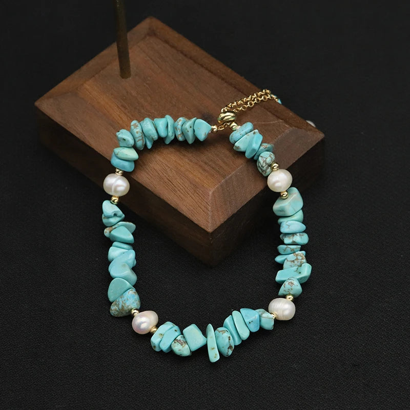 Turquoise Freshwater Pearls Pendant Bracelet Art Jewelry