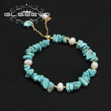 Turquoise Freshwater Pearls Pendant Bracelet Art Jewelry
