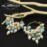 Turquoise Pearl Hoop Earrings Minimalist Style Jewelry