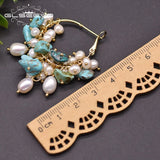 Turquoise Pearl Hoop Earrings Minimalist Style Jewelry