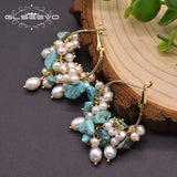 Turquoise Pearl Hoop Earrings Minimalist Style Jewelry