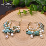 Turquoise Pearl Hoop Earrings Minimalist Style Jewelry