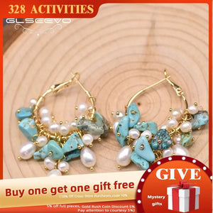 Turquoise Pearl Hoop Earrings Minimalist Style Jewelry