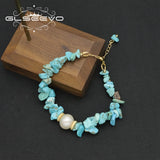Turquoise Natural Pearls Chain Bracelet Fine Jewelry For Woman