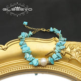 Turquoise Natural Pearls Chain Bracelet Fine Jewelry For Woman