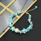 Turquoise Natural Pearls Chain Bracelet Fine Jewelry For Woman