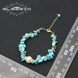 Turquoise Natural Pearls Chain Bracelet Fine Jewelry For Woman