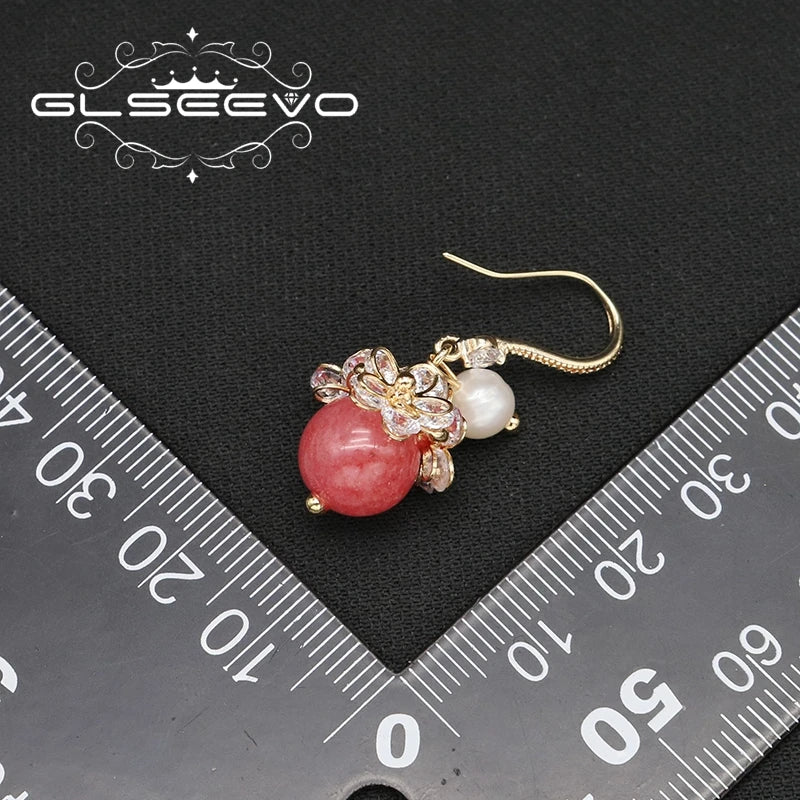 Elegant Zircon Flower Earrings with Pearls