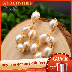 Baroque Pearl Earrings Pendant Golden Jewelry GE0647