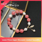 Watermelon Red Freshwater Pearl Bracelet Maple Leaf Stretch Retro Jewelry