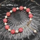Watermelon Red Natural Pearls Woman Adjustable Bracelet