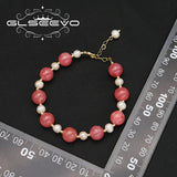Watermelon Red Natural Pearls Woman Adjustable Bracelet