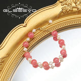 Watermelon Red Natural Pearls Woman Adjustable Bracelet