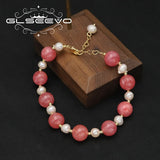 Watermelon Red Natural Pearls Woman Adjustable Bracelet