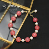 Watermelon Red Natural Pearls Woman Adjustable Bracelet