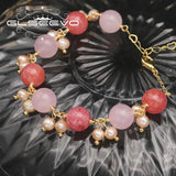 Watermelon Red Pink Natural Pearls Women's Bracelets Romantic Charm Fine Jewelry
