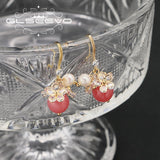 Watermelon Red Zircon Pearls Ear Hooks Women Earrings