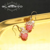Watermelon Red Zircon Pearls Ear Hooks Women Earrings