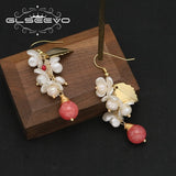Watermelon Red Zircon Natural Pearls Ear Hooks Women Earrings