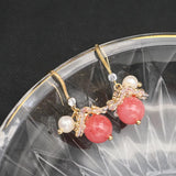 Watermelon Red Zircon Pearls Ear Hooks Women Earrings