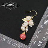 Watermelon Red Zircon Natural Pearls Ear Hooks Women Earrings