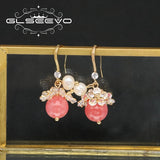 Watermelon Red Zircon Pearls Ear Hooks Women Earrings