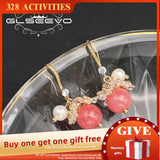 Watermelon Red Zircon Pearls Ear Hooks Women Earrings