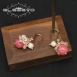 Watermelon Red Zircon Pearls Ear Hooks Women Earrings
