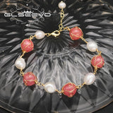 Watermelon Red Baroque Pearl Bracelet, Adjustable
