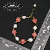 Watermelon Red Baroque Pearl Bracelet, Adjustable