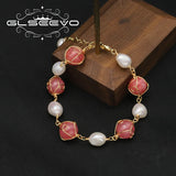 Watermelon Red Baroque Pearl Bracelet, Adjustable