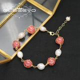 Watermelon Red Baroque Pearl Bracelet, Adjustable