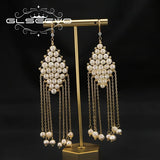 Lozenge Natural Pearls Tassel Earrings Drop Earrings