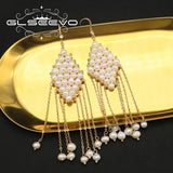 Lozenge Natural Pearls Tassel Earrings Drop Earrings