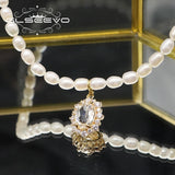 Freshwater Pearls Zircon Long Chain Necklace Women Jewelry GN0414