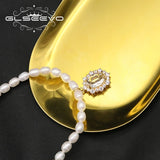 Freshwater Pearls Zircon Long Chain Necklace Women Jewelry GN0414